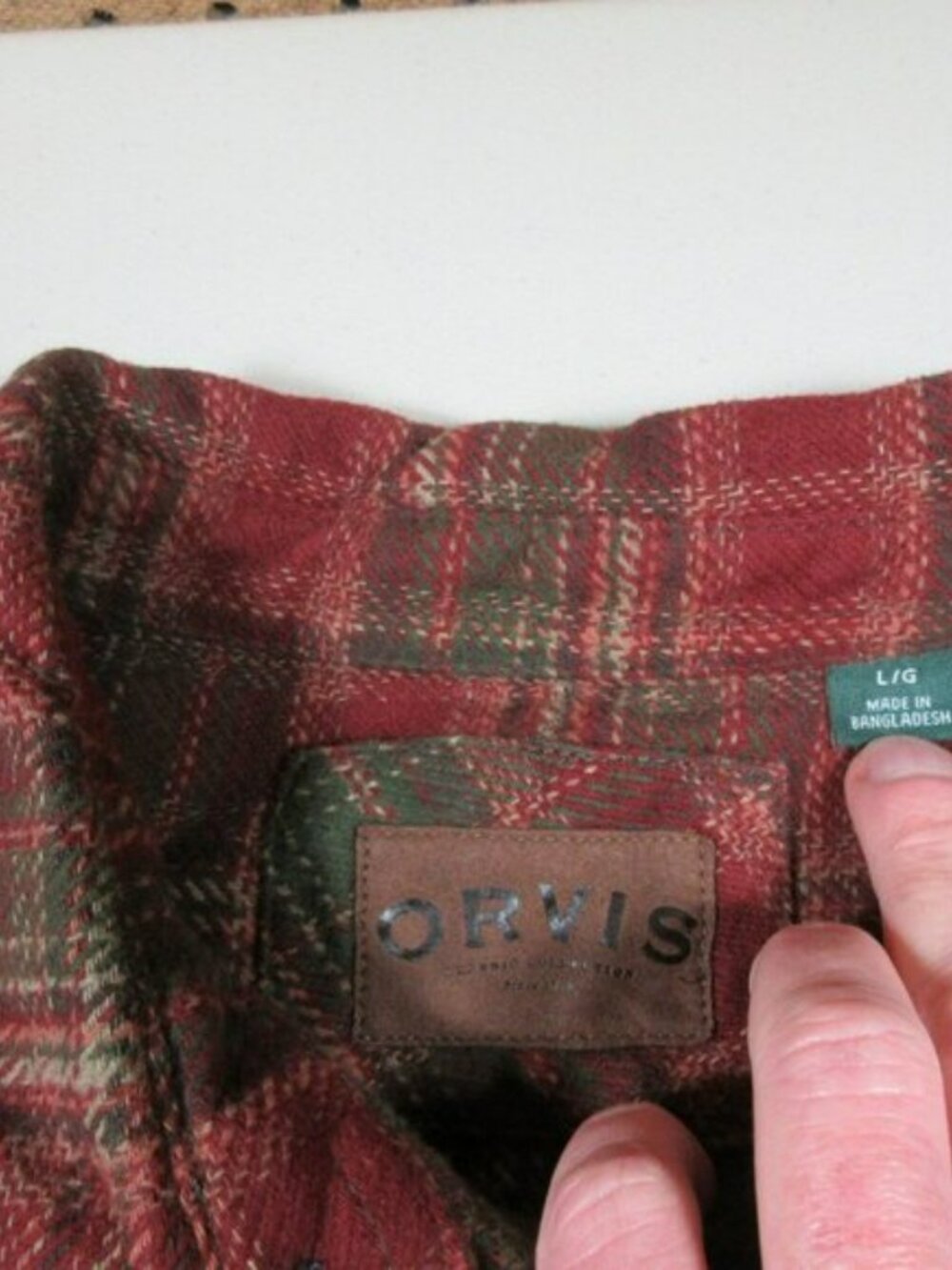 Orvis mens red green beige plaid heavyweight hunting work flannel L - Picture 6 of 12
